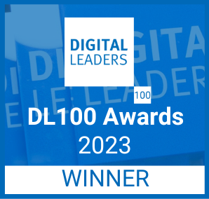 The Digital Leaders logo with "DL100 Awards 2023 Winner" underneath.