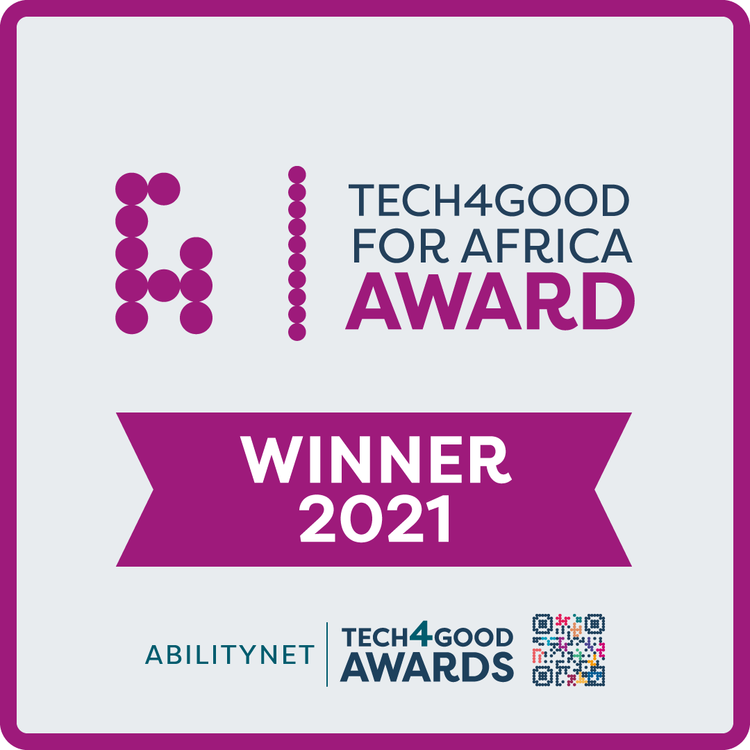 The Tech 4 Good for Africa Award with Winner 2021 written underneath.